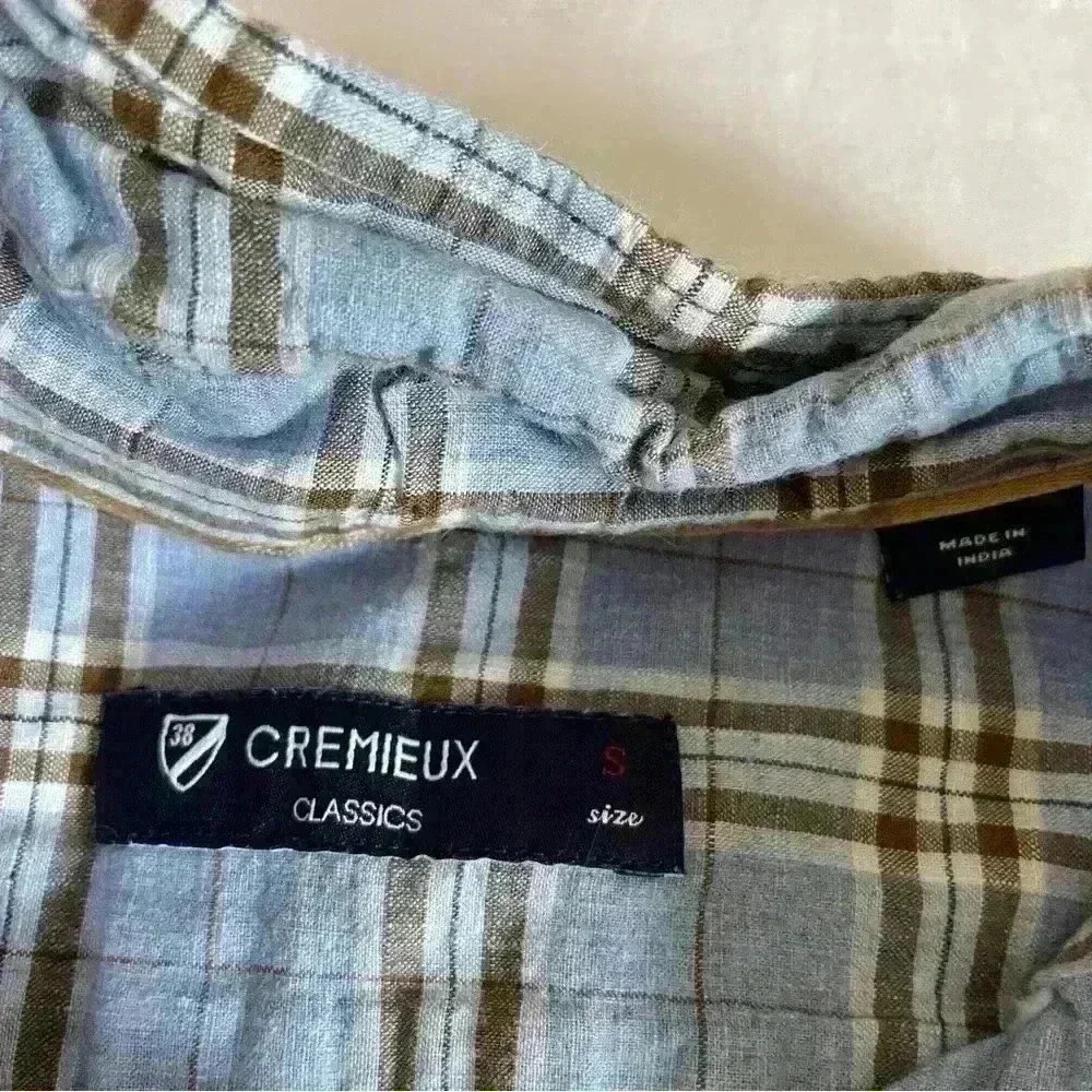 DANIEL CREMIEUX Men's Size Small Button Shirt Blue Tan Plaid Casual Cotton - Picture 2 of 7